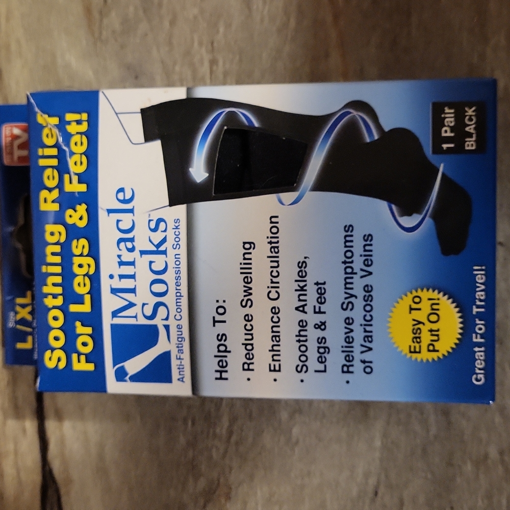 Miracle Socks Compression Black Unisex L XL New
